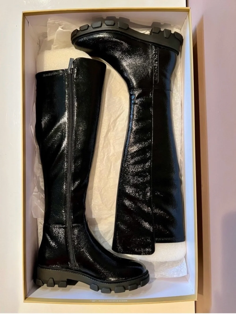 Michael Kors Black Patent Over-the-Knee Lug Boots